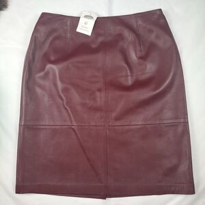 Womens Leather Pencil skirt Sz 12P Talbots burgundy Lined NWOT